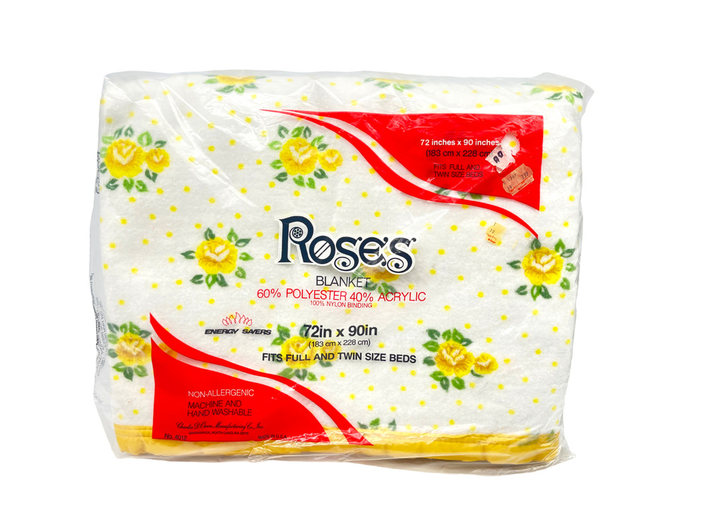 Charles D Owen Yellow Roses Satin Trim Non Allergenic Full/Twin Blanket 72"x90"